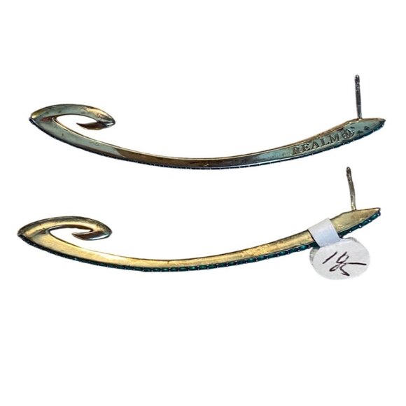 Gold & Teal Realm Drop Earrings With Embellished Crystals For Women - Picture 7 of 7